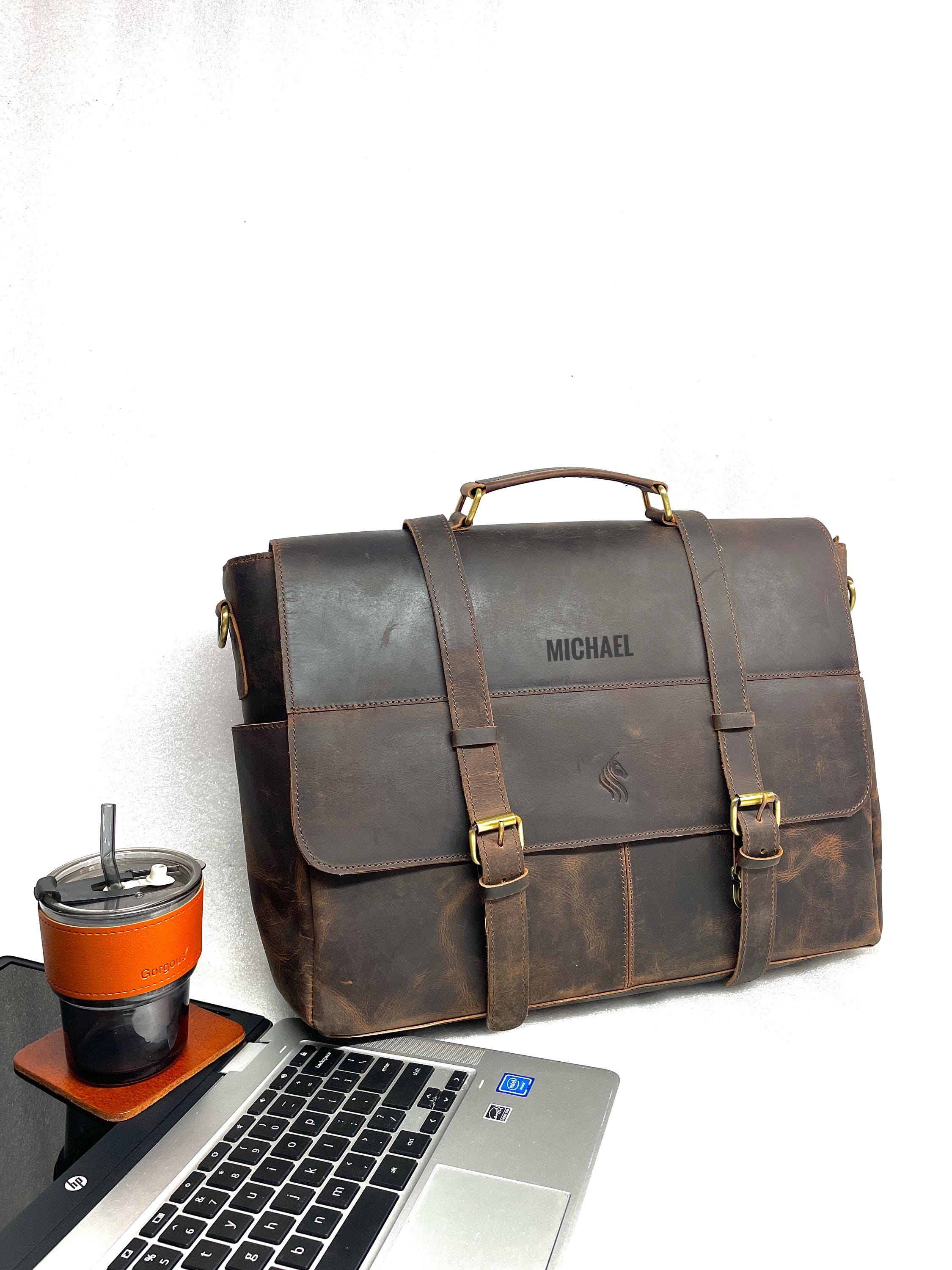 Personalized Leather Messenger Cross-Body Laptop Bag Office Handbag Briefcase Rustic Vintage Messenger Bag for Men Custom Leather Gifts