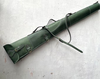 Western Rifle Scabbard 50 Inches Leather Shotgun Slip Case for Hunting, Green Shotgun Case, Personalized Rifle Cover, Gift for Hunters