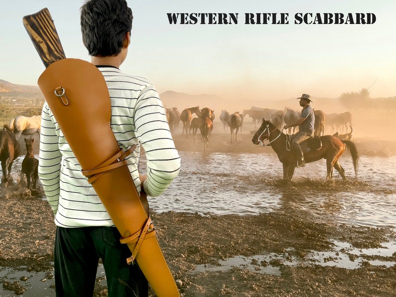 Leather Rifle Scabbard Liver Action Rifle Sling Handmade Western