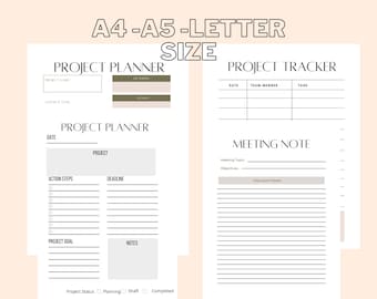 Project Planner Printable, Work Planner, Project Tracker, Digital Printable Planner, Project Management Planner