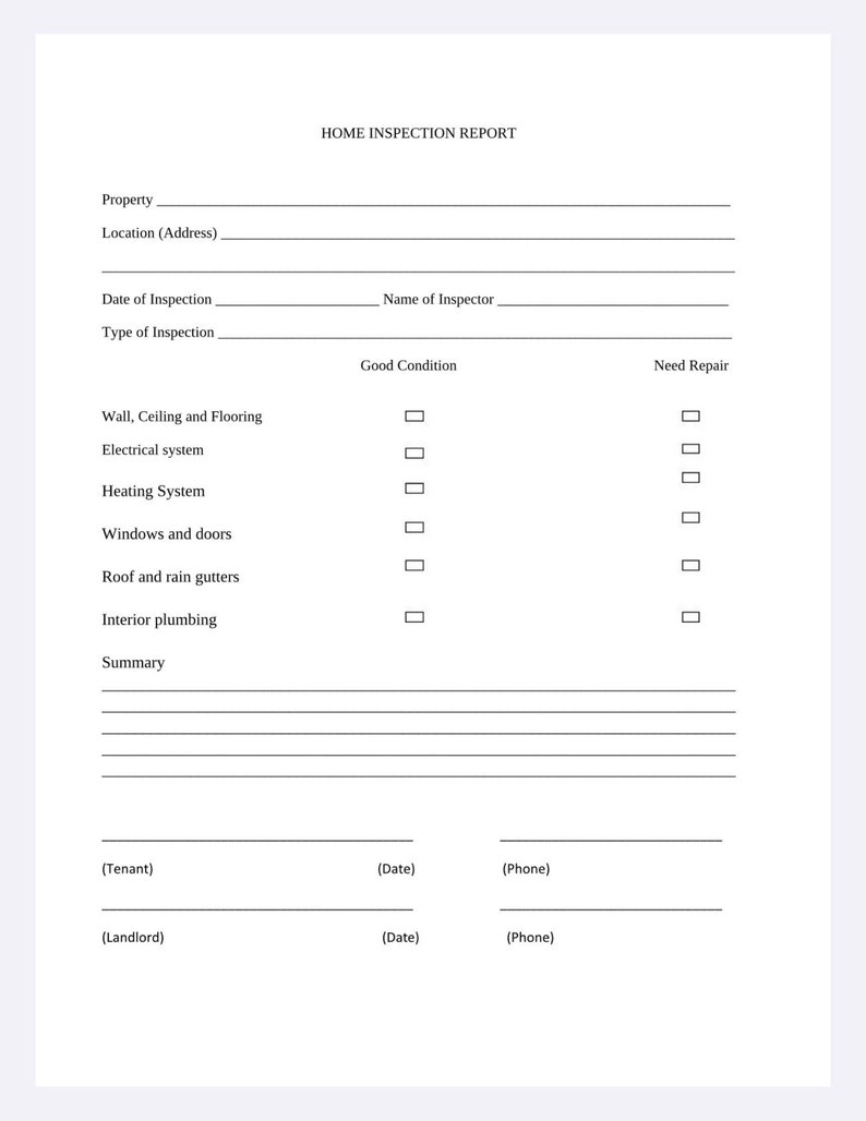 Move- in Checklists Form for Leasing Property to New Tenant Who Are ...
