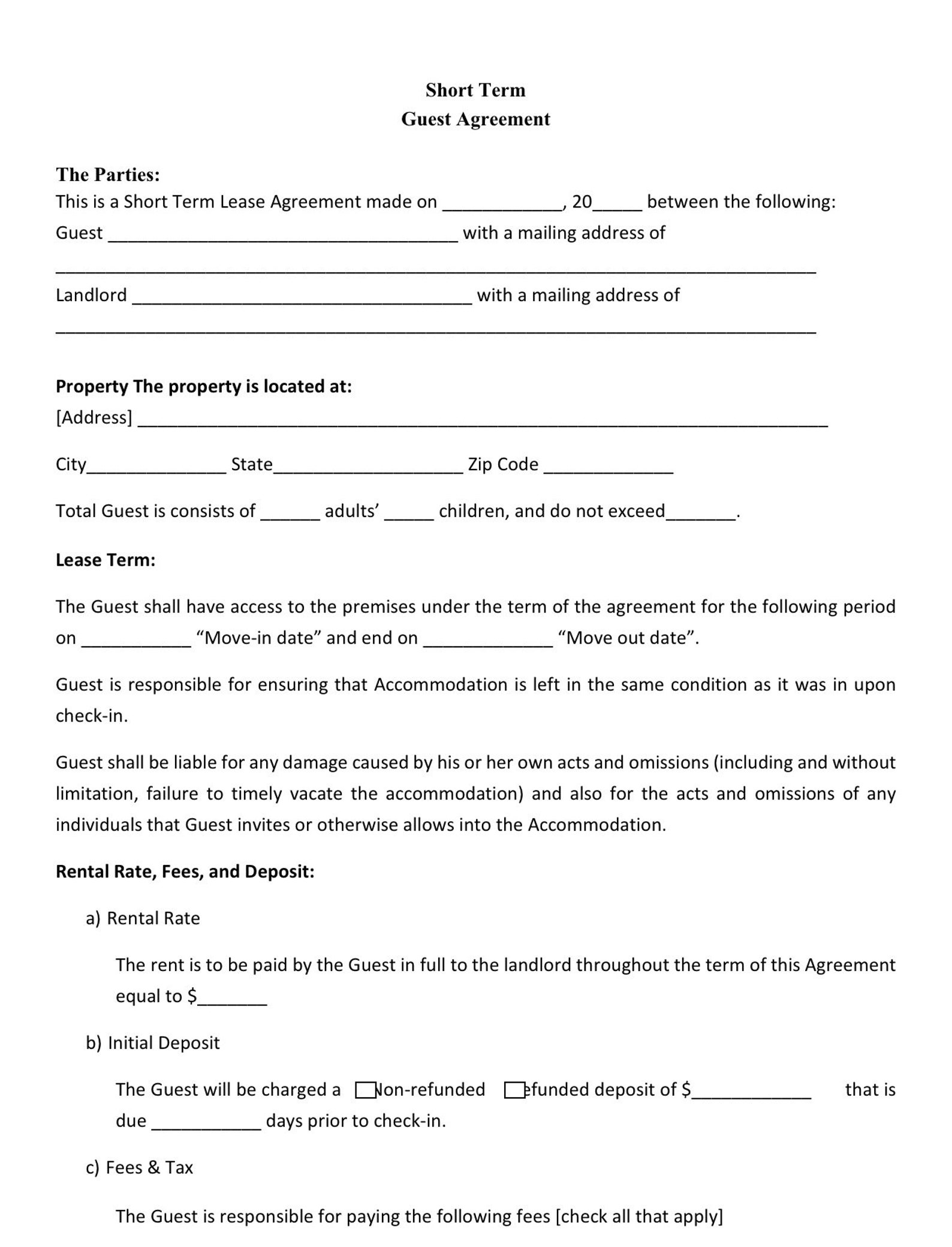 Short Term AIRBNB Rental Agreement Guest Lease Agreement Lease Short Term AIRBNB Rental Agreement Guest Lease Agreement Lease