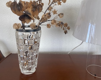 Vase en cristal massif avec bande d’argent gravée - par Aimo Okkolin