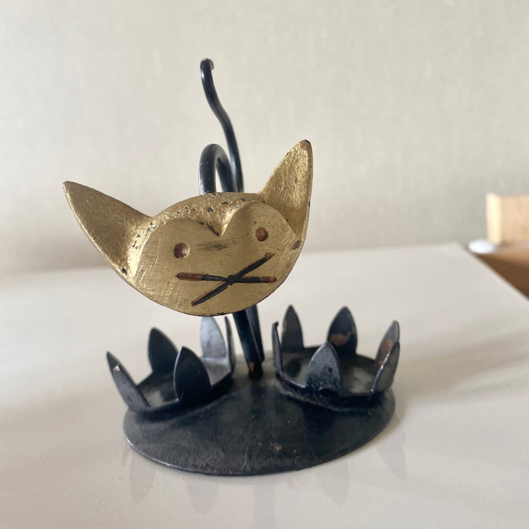 Richard Rohac Cat Richard Rohac Style Brass Cat With Candle Holders - Vintage - Etsy