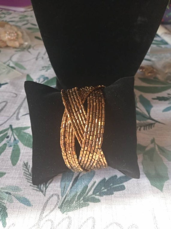 Vintage Beaded Cuff Bracelet - image 1