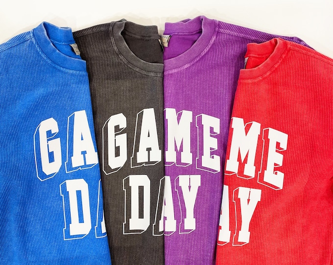 Vintage Washed Corded Game Day Sweatshirt - Oversized Spirit Crew