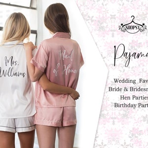 Bridesmaid Pyjamas Customized Pyjamas Personalized Pyjamas Set Custom Pjs Bridal Pyjamas Night Wear Pajamas Gift For Her Wedding Gift