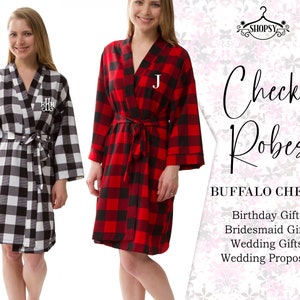 Flannel Checks Robe Personalized Robes Buffalo Plaid Bridesmaid Robes Kimono Bridal Party Robes Wedding Robes Dressing Gown Christmas Robes