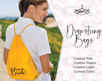 Drawstring Bags, Back packs, Tote bags, gym bag, polyester bag, carry bag, backpack, lightweight, Cinch bag, Name on Bags Customs,Bridal Bag
