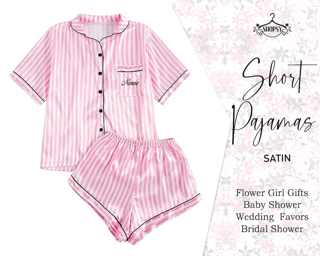 Customized Stripe Pajama Set Pajama Short Set Personalized Button Down