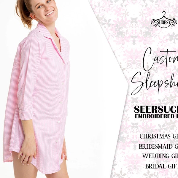 Seersucker Sleep Shirt | Custom Bridesmaid Sleep Shirt | Bridal Party Sleep Shirts | Pajama Shirts | Bridesmaid Bridal Gifts | Gift for her