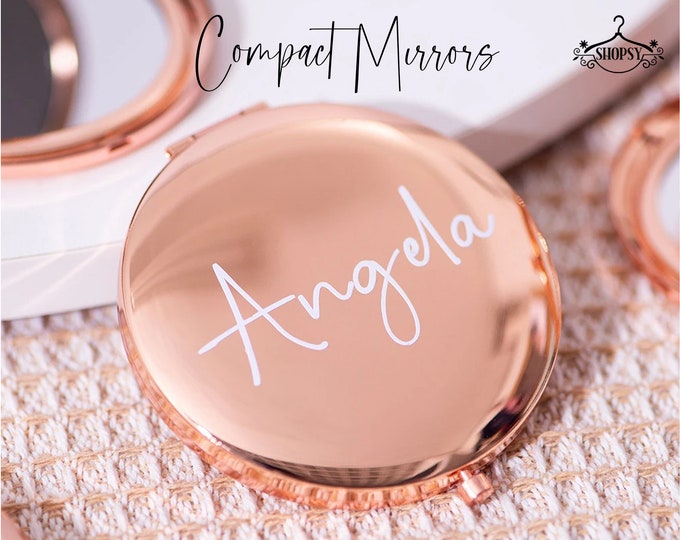 Custom Compact Pocket Folding Mirror Wedding Gift Compact Mirror Personalized Makeup Mirror Bachelorette Bridal Shower Party Favors