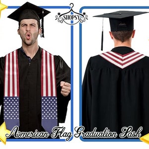 USA Country Flag University Stole Graduation Stole Country Flag Graduate Stoles Graduation Gift Grad Stole Graduation Sash Gift image 2