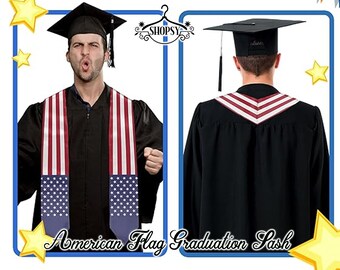 Estola de graduación de la bandera del país de EE. UU. - Estolas de posgrado de la bandera del país - Regalo de graduación - Estola de grado - Regalo de faja de graduación - Estola universitaria