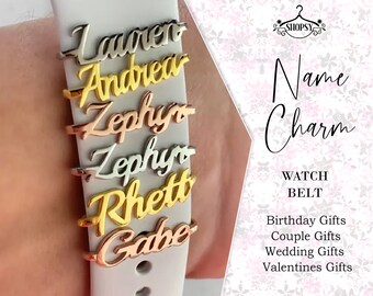 Watch Name Band - Personalized Trendy Watch Charms - Watch Bar Name Charm - Rose Gold Silver Name Tag - Valentine's Day Gift - Gift for Her