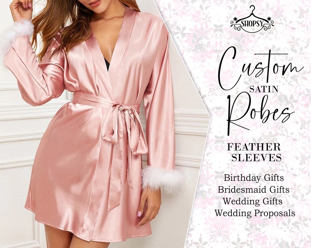Personalized Bridesmaid Robes With Feather Sleeves, Brides Robe