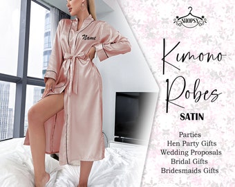 Customized Long Length Bridal Robes Wedding Robes Getting Ready Robes Bachelorette Robes Bridal Shower Robes Personalized Satin Kimono Robes