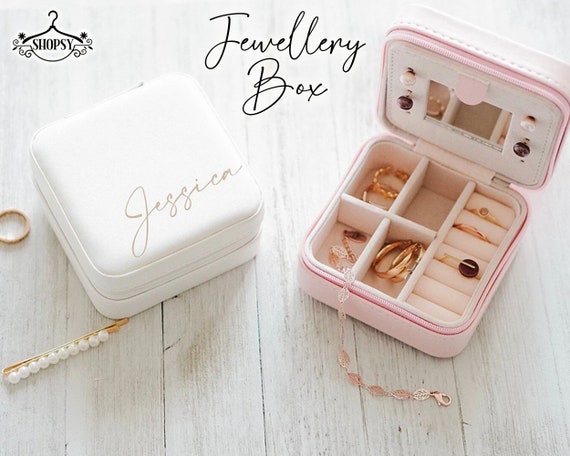 Monogrammed Travel Jewelry Organizer, Girl Jewelry Box Personalized,  Engraved Travel Jewelry Case, Travel Earring Organizer, Bridesmaid Gift