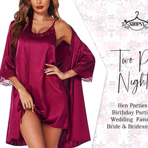 Sexy Lace Cami Nightwear 2 Piece Sleepwear Custom Satin Robes Set Women's Silk Nightgown Customize Robes Personalized Robes Kimono Robes
