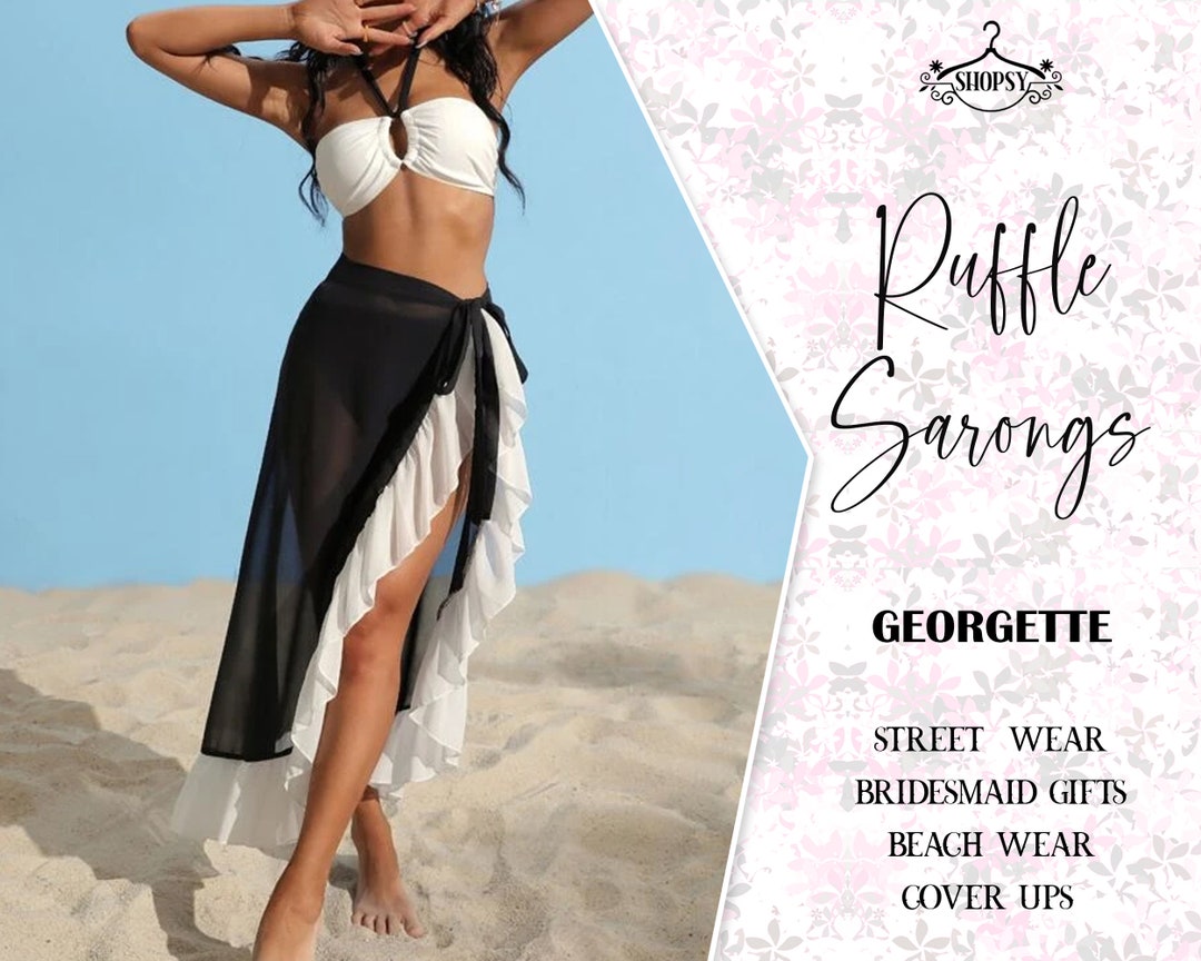 ChinFun Women's Ruffle Sarong Beach Wrap - Swim Cover Up Skirt For Bikinis & Tankinis (White, L-2XL)