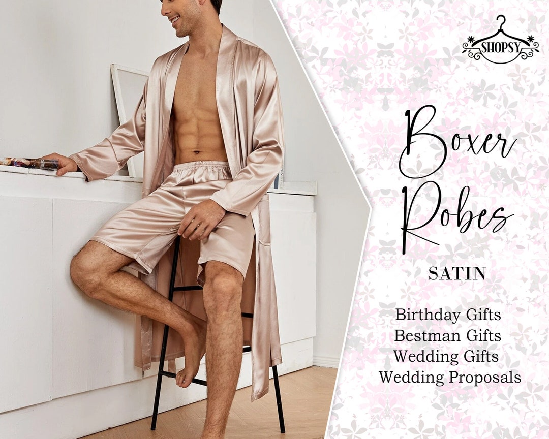 Groom Satin Boxer Robes, Personalized Mens Robes, Groomsmen Robes, Gift