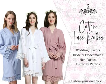 Personalized Cotton Lace Robes Customized Kimono Robes Bridal Cotton Robes Bridesmaid Robes Custom Cotton Lace Robes Wedding Gift