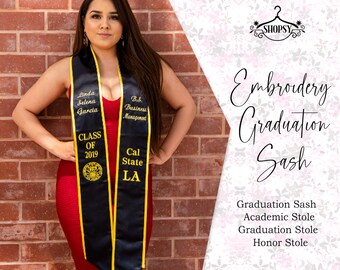 Embroidered Personalized Graduation Stole College custom graduation stole 2023 Stole, grad gift, gift for graduate, graduation attire.