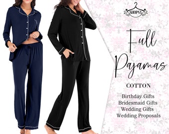 Ensemble de pyjama pour demoiselle d'honneur en coton personnalisé EVJF, pyjama pour mariage, pyjama pour demoiselle d'honneur