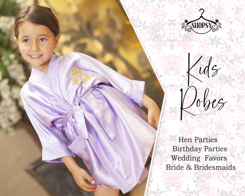 Kids Robes Flower Girl Robes Satin Robes Personalized Robes Bridal Robes Custom Robes Customized Kimono Robes Gift For Her Wedding Gift Robe image 2