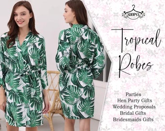 Personalized Bridesmaid Tropical Robe Bridal Party Robes Tropical Leaf Robes Destination Wedding Robes, Honeymoon Gifts Robes Tropical Robes