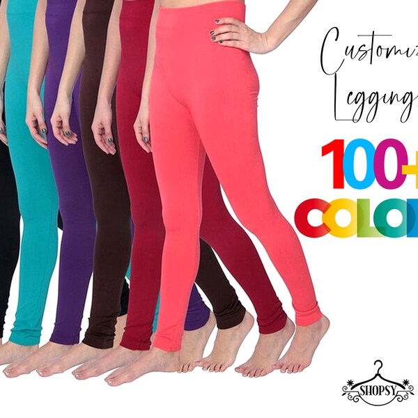 Custom Leggings 100+ Colors Full Length Opaque Leggings, Maxi Tights, Yoga Pants, All Purpose Leggings, Made in USA, Regular and Plus Sizes