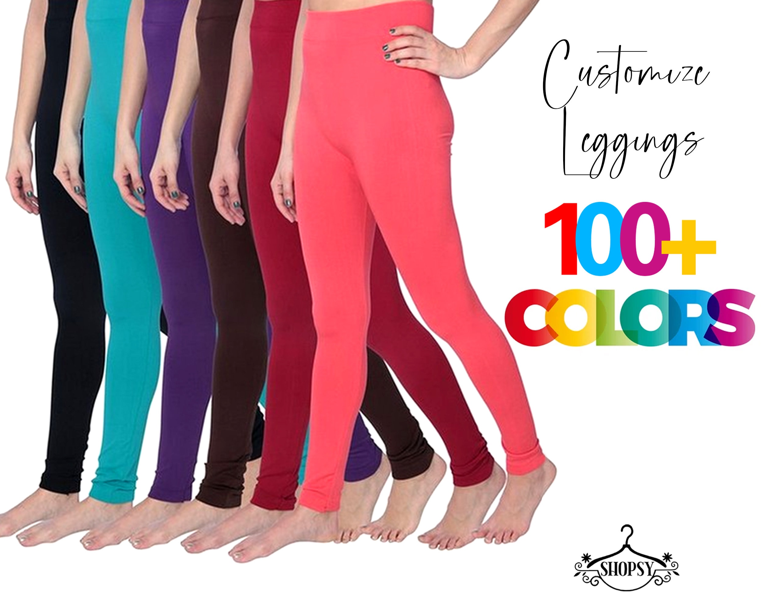 Custom Leggings 100 Colors Full Length Opaque Leggings, Maxi Tights, Yoga  Pants, All Purpose Leggings, Made in USA, Regular and Plus Sizes 