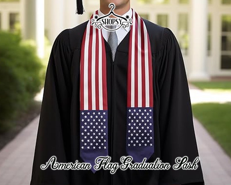 USA Country Flag University Stole Graduation Stole Country Flag Graduate Stoles Graduation Gift Grad Stole Graduation Sash Gift image 1