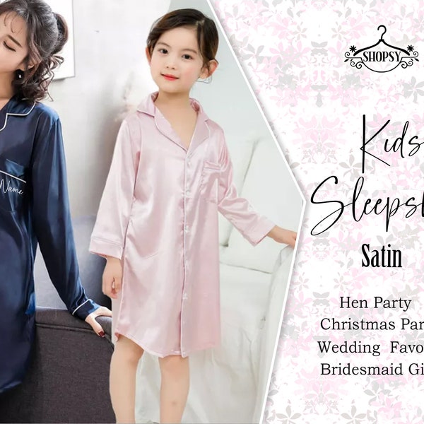 Personalized Satin Shirt Kids Sleepshirt Custom Bridesmaid sleepshirt Women's Monogrammed Shirt Custom Bridesmaid Gift Bridal Sleep Shirt