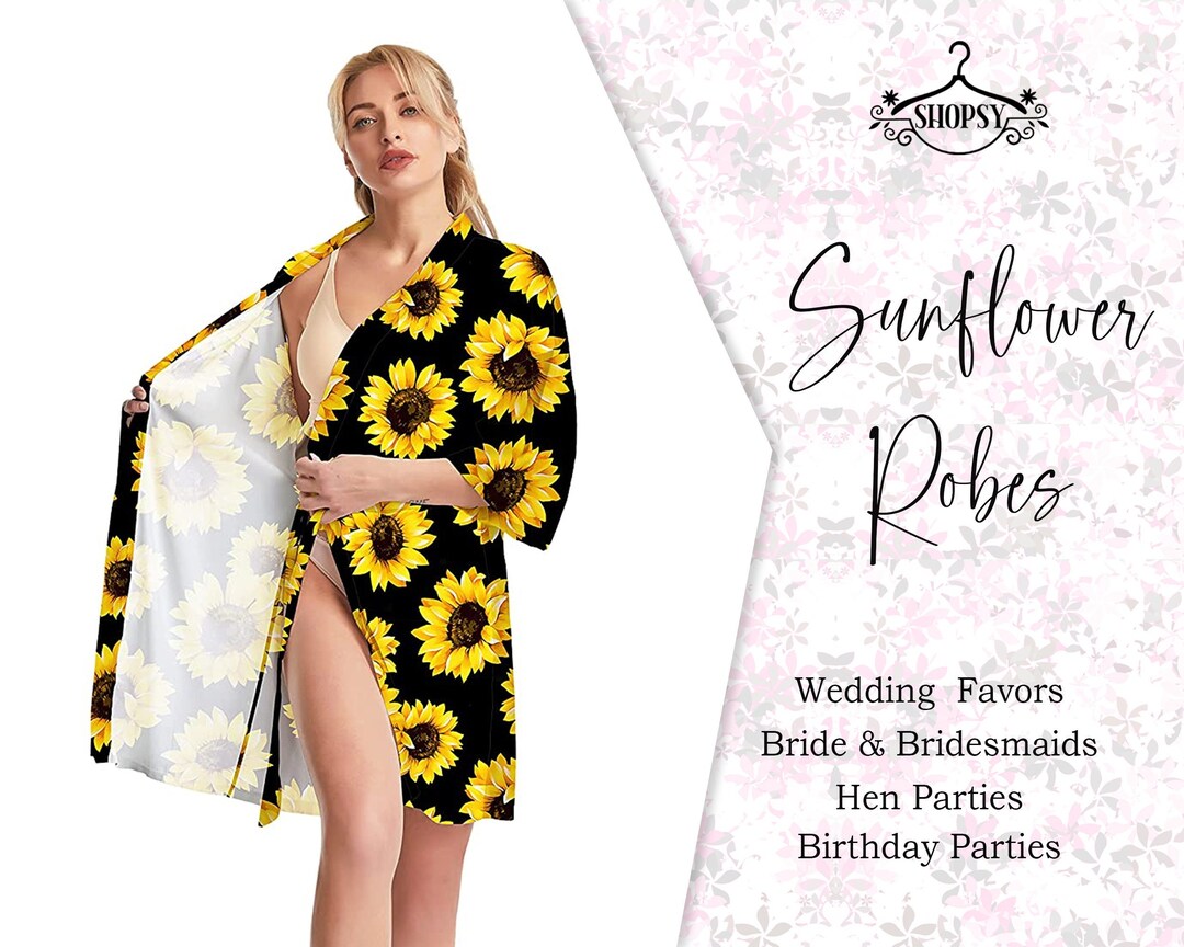 Sunflower Yellow Print Women's Robe