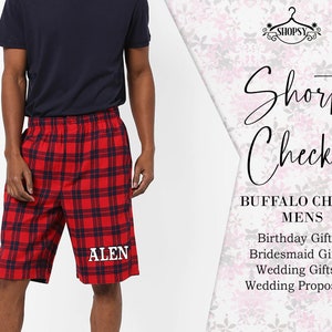 Personalized Buffalo Checks Short Customized Flannel Shorts Custom Short Mens Checks Pajamas Pants Short Pants Sleep Bottoms Men