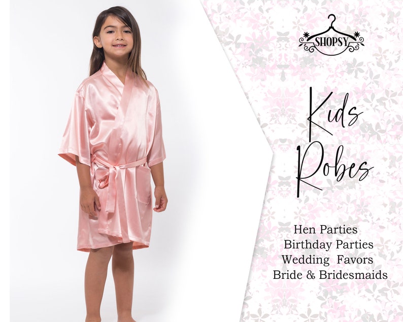 Kids Robes Flower Girl Robes Satin Robes Personalized Robes Bridal Robes Custom Robes Customized Kimono Robes Gift For Her Wedding Gift Robe image 3