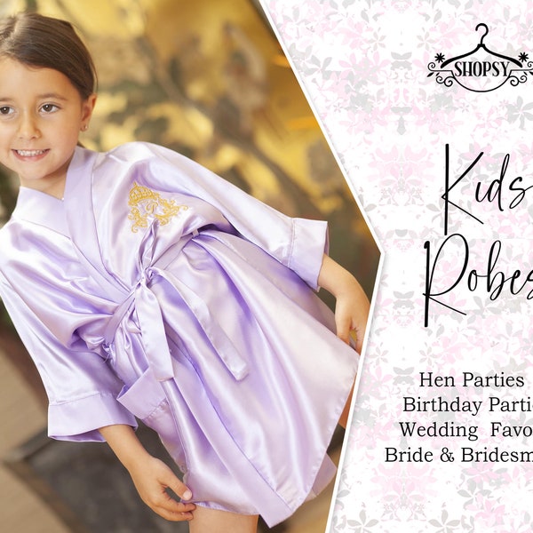 Flower Girl Robe, Junior Bridesmaid Robe, Kids Robe, Bridesmaids Gifts, Spa Party Robes, Bridal Party Robes, Children Satin Robes Bridal