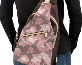 SlingBag - one-sided backpack - brown beige gingko leaves