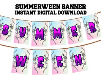 Summerween banner, zomerse skeletdecoratie, verjaardagsfeestdecoratie