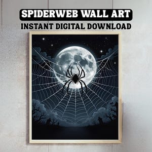 Printable Spider Web Wall Art for Halloween Artwork for Dark Academia Gallery Art  Gothic Artwork Full Moon Instant Digital Download