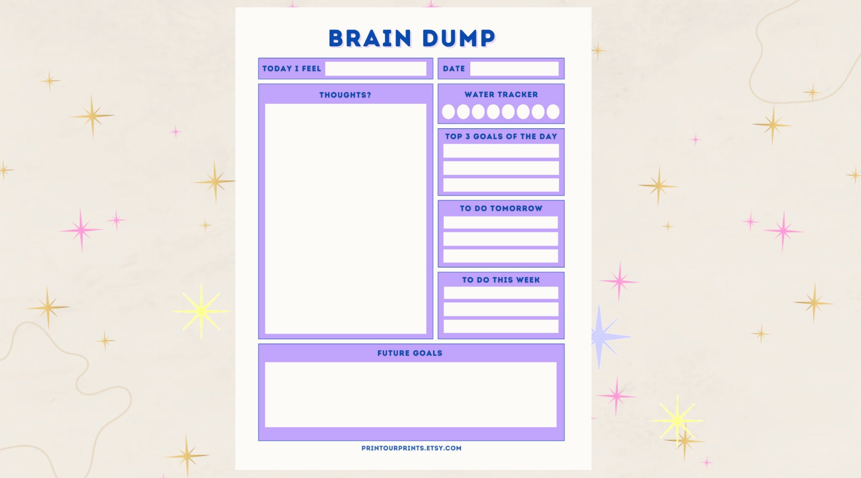 PRINTABLE Brain Dump Template for Thought Organization for Spring Brain ...