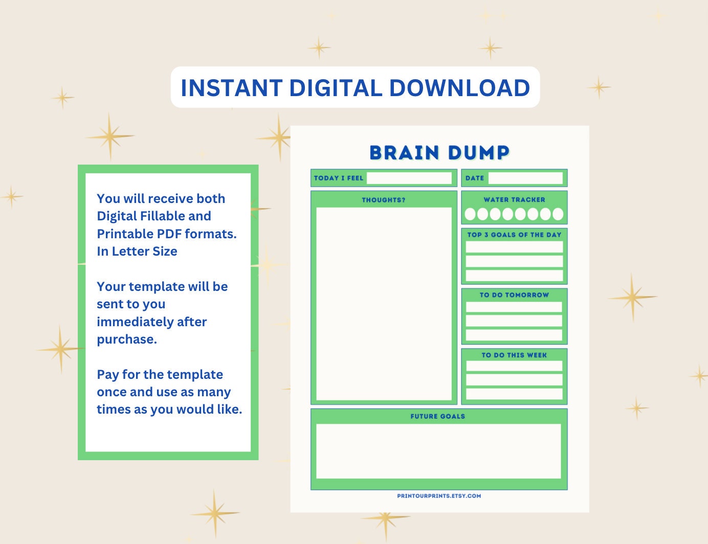 PRINTABLE Brain Dump Template for Thought Organization for Spring Brain ...