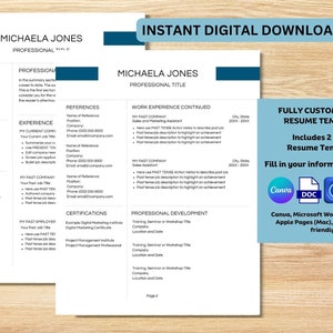 Simple Resume Template for Online Job Application Resume Template Modern CV Curriculum Vitae Professional Resume Digital ATS Friendly Resume
