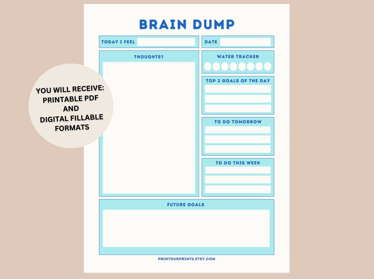 PRINTABLE Brain Dump Template for Thought Organization for Spring Brain ...