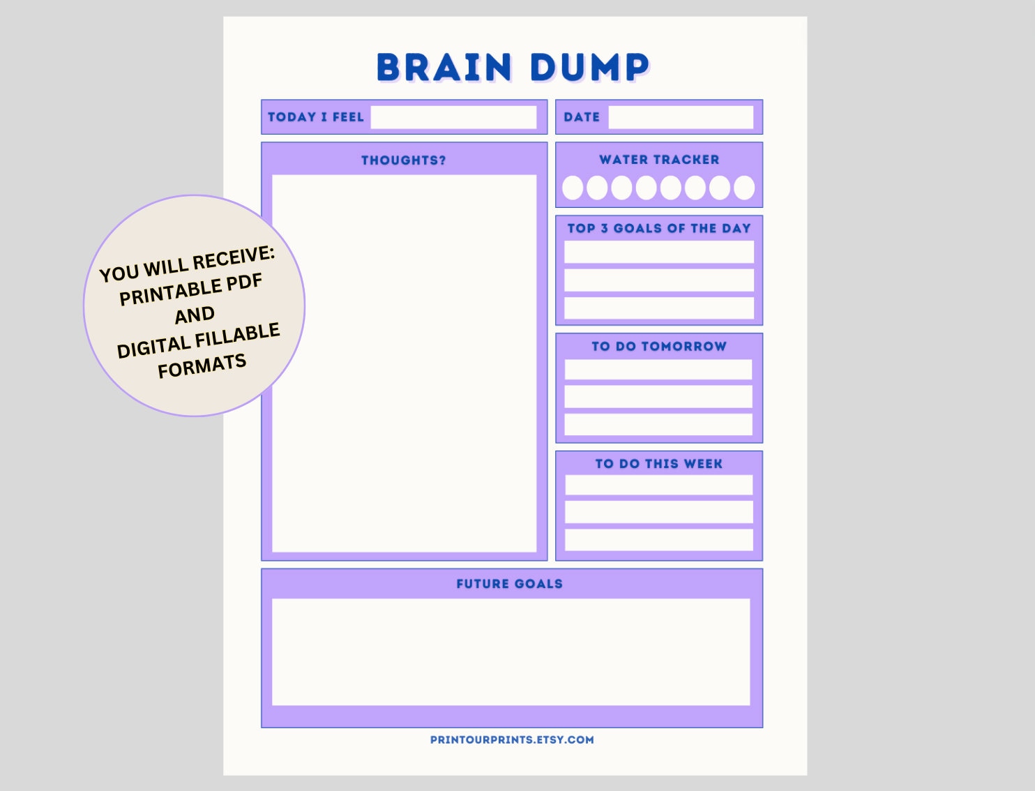 PRINTABLE Brain Dump Template for Thought Organization for Spring Brain
