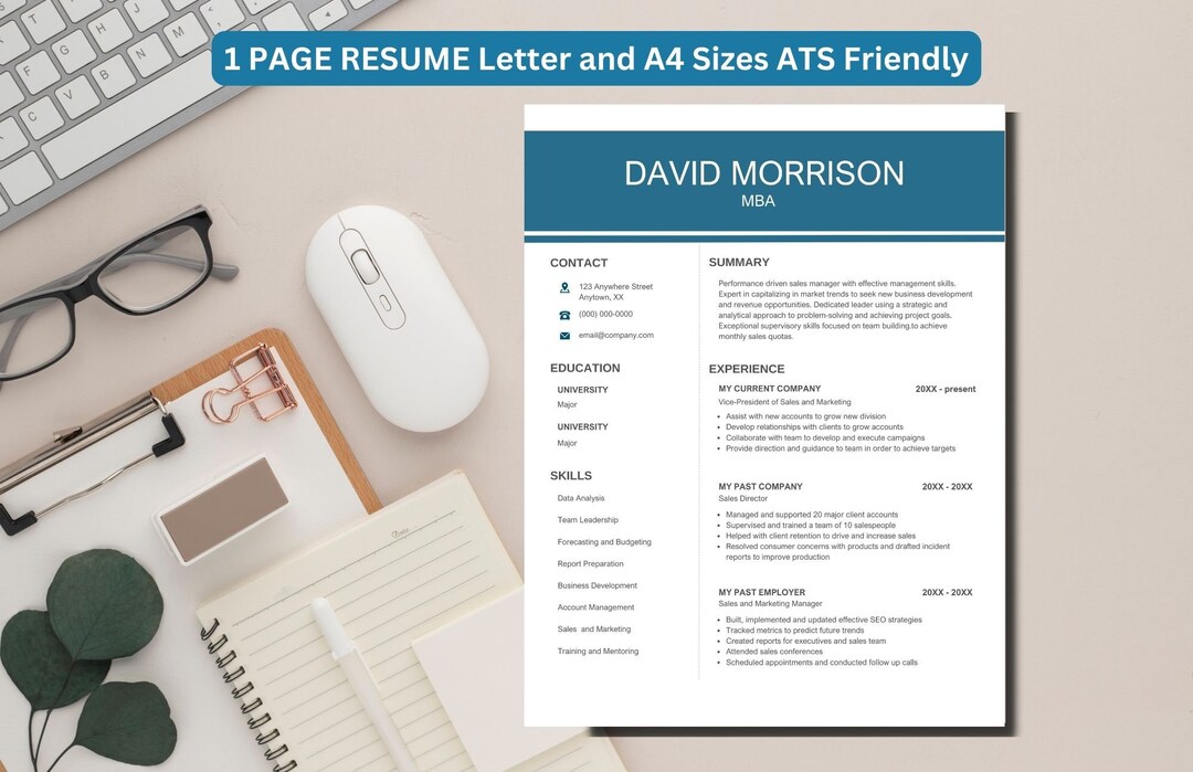 Resume Template for Employment Application ATS Friendly Digital Resume ...
