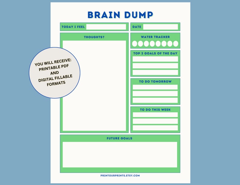 PRINTABLE Brain Dump Template for Thought Organization for Spring Brain ...