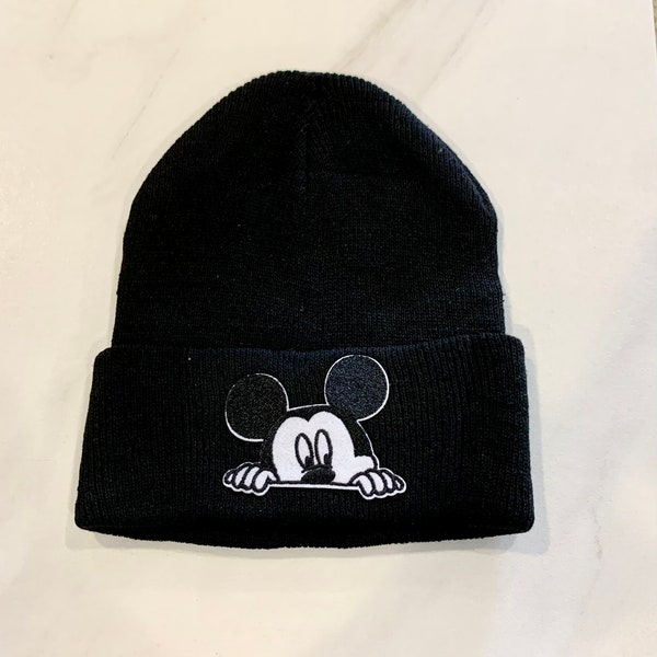 Infant/Toddler Fold Over Beanie Peekaboo Mickey Mouse Embroidered Patch