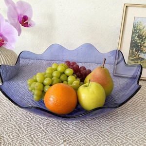 Vintage Tupperware Blue Salad or Fruit Serving Bowl 11" Scalloped Edge Eleganzia Venus, Bread Platter, Acrylic Plastic MCM Kitchen Decor